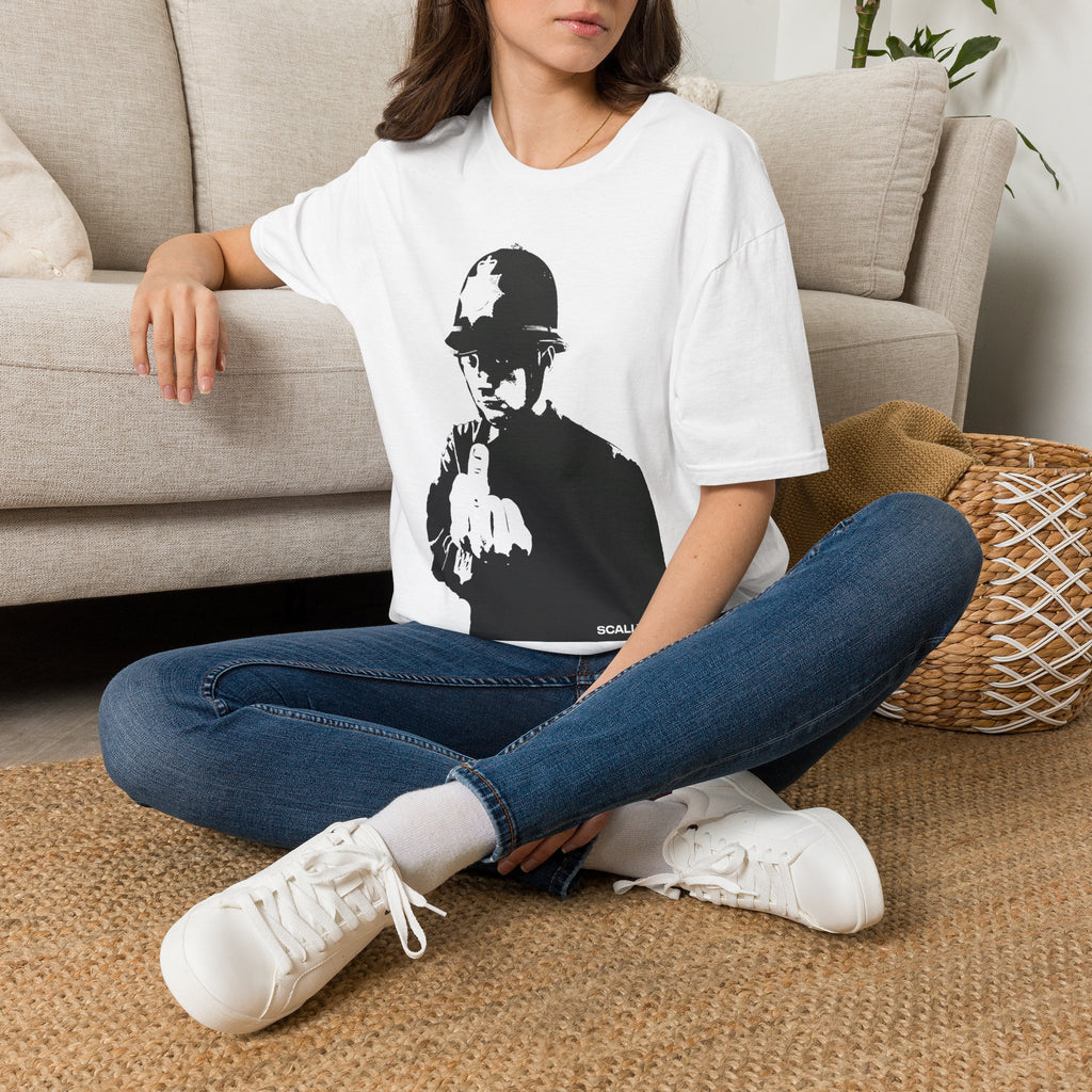 Scally Cop Banksy II T-Shirt | Punk Street Art Graphic Tee | Rebel Police Art Inspired Shirt | Scallywag Swag