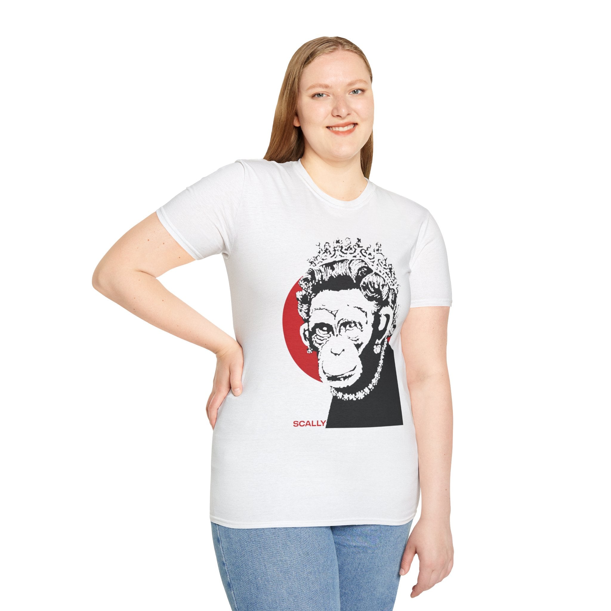 Scally Monkey Queen Banksy T-Shirt | Punk Street Art Graphic Tee | Rebel Monkey Streetwear | Scallywag Swag