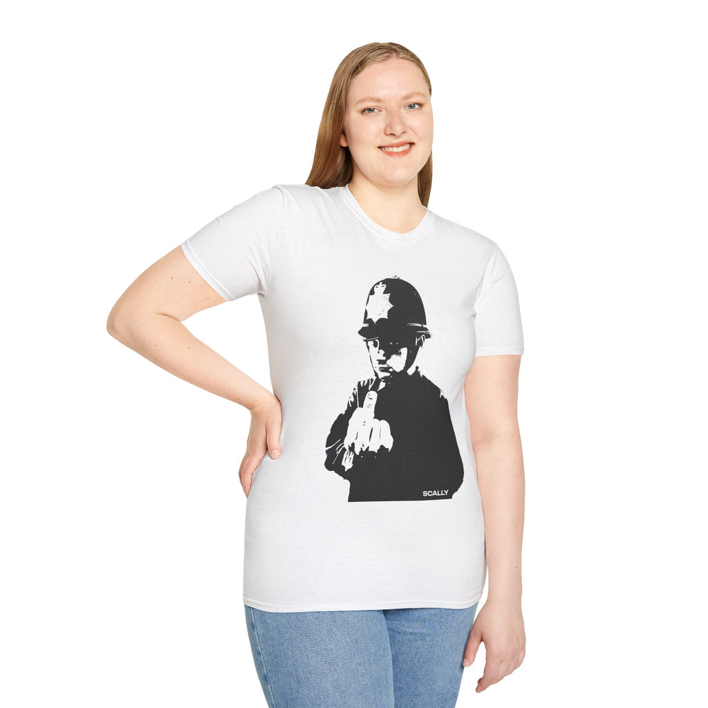 Scally Cop Banksy II T-Shirt | Punk Street Art Graphic Tee | Rebel Police Art Inspired Shirt | Scallywag Swag