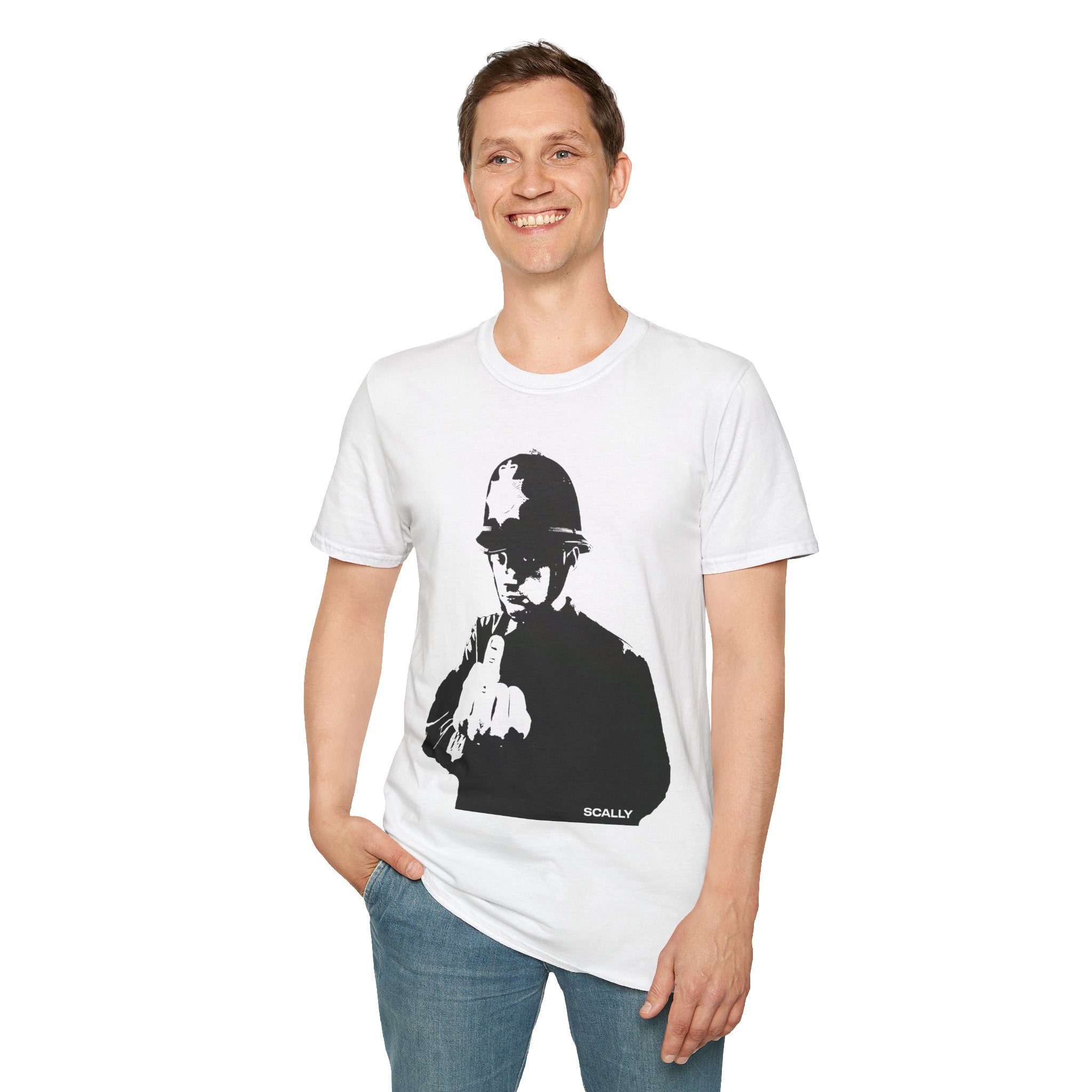 Scally Cop Banksy II T-Shirt | Punk Street Art Graphic Tee | Rebel Police Art Inspired Shirt | Scallywag Swag