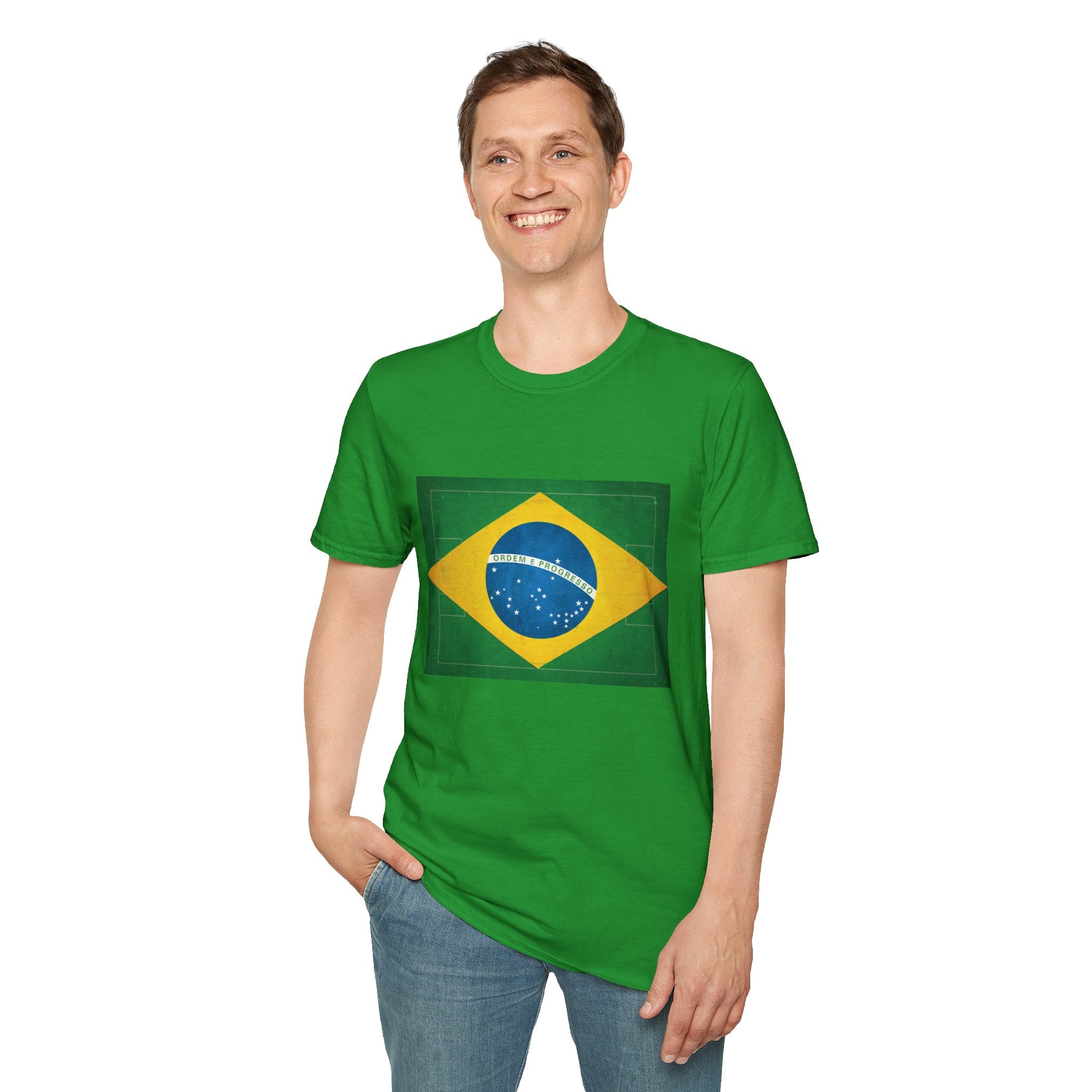 Brazil Flag Soccer Field WC 26 T-Shirt | Brazil Football Tee | Retro Brazil Soccer Fan Shirt | Seleção Inspired Apparel | Scallywag Swag