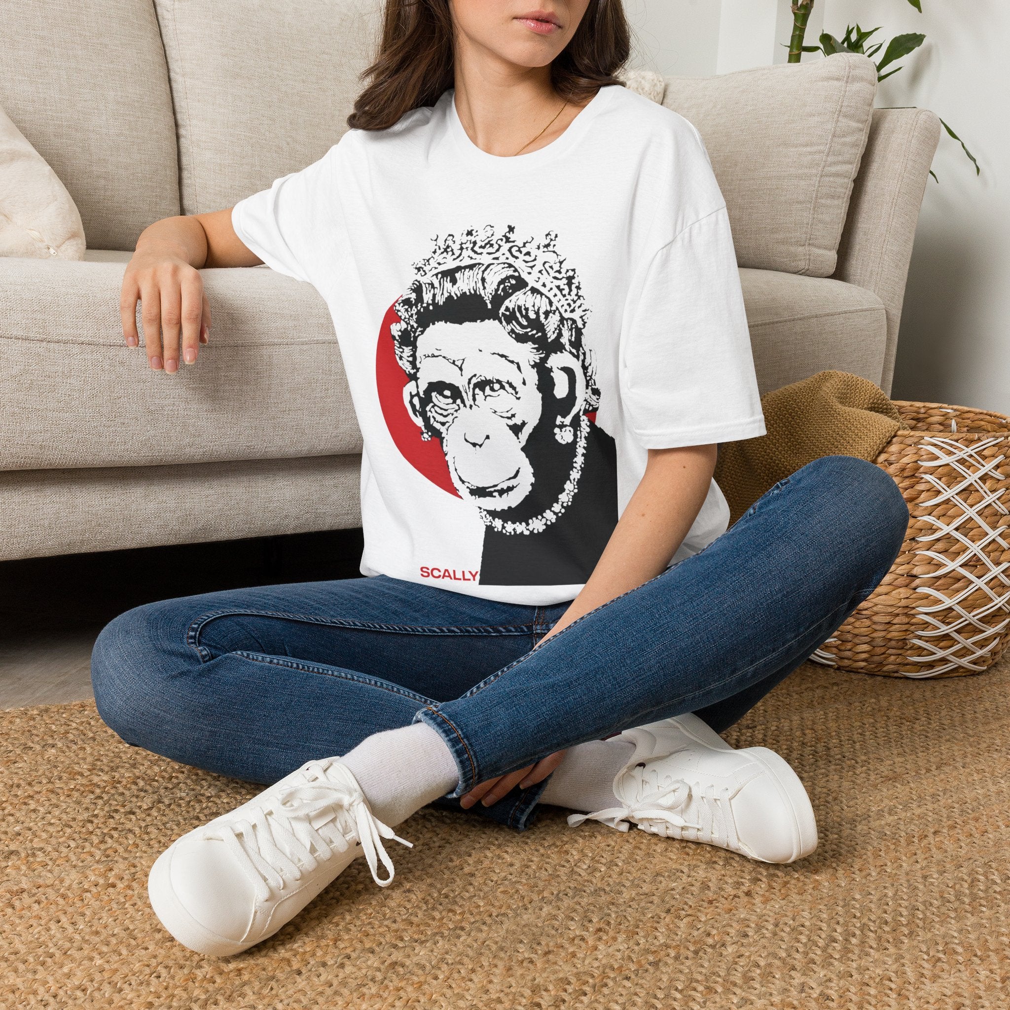 Scally Monkey Queen Banksy T-Shirt | Punk Street Art Graphic Tee | Rebel Monkey Streetwear | Scallywag Swag
