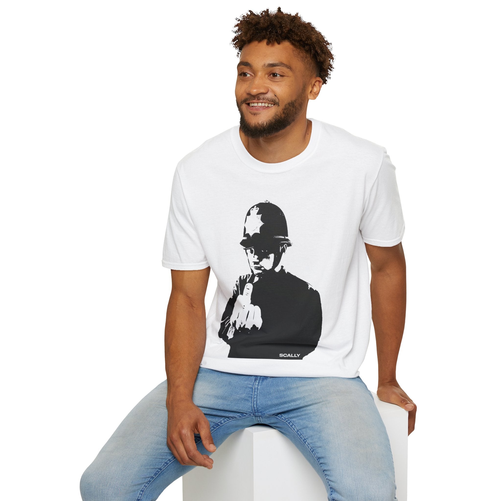 Scally Cop Banksy II T-Shirt | Punk Street Art Graphic Tee | Rebel Police Art Inspired Shirt | Scallywag Swag
